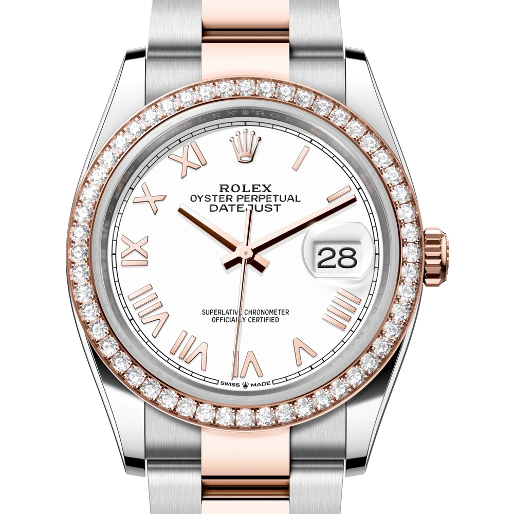 Rolex Datejust 36 Oyster, 36 mm, Oystersteel, Everose gold and diamonds Reference 126281RBR