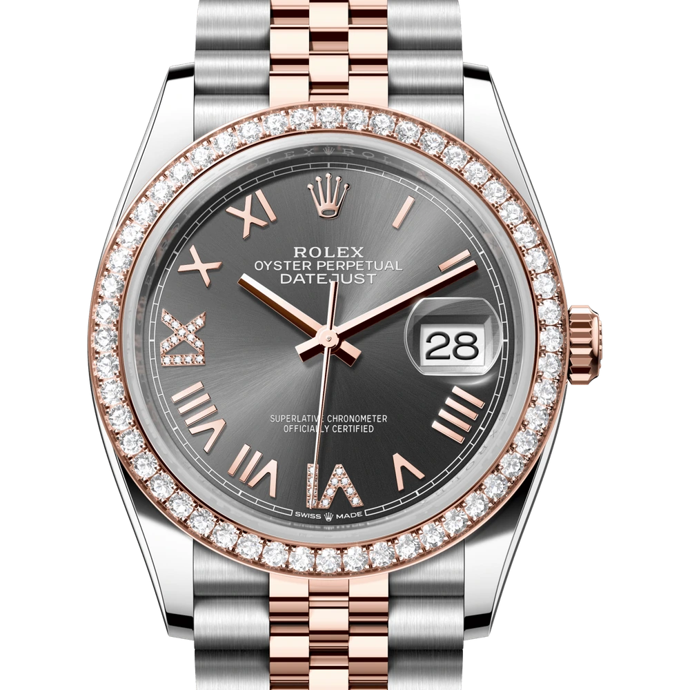 Rolex Datejust 36 Oyster, 36 mm, Oystersteel, Everose gold and diamonds Reference 126281RBR