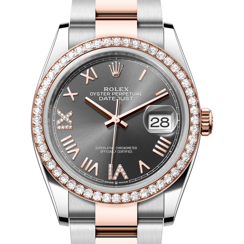 Rolex Datejust 36 Oyster, 36 mm, Oystersteel, Everose gold and diamonds Reference 126281RBR