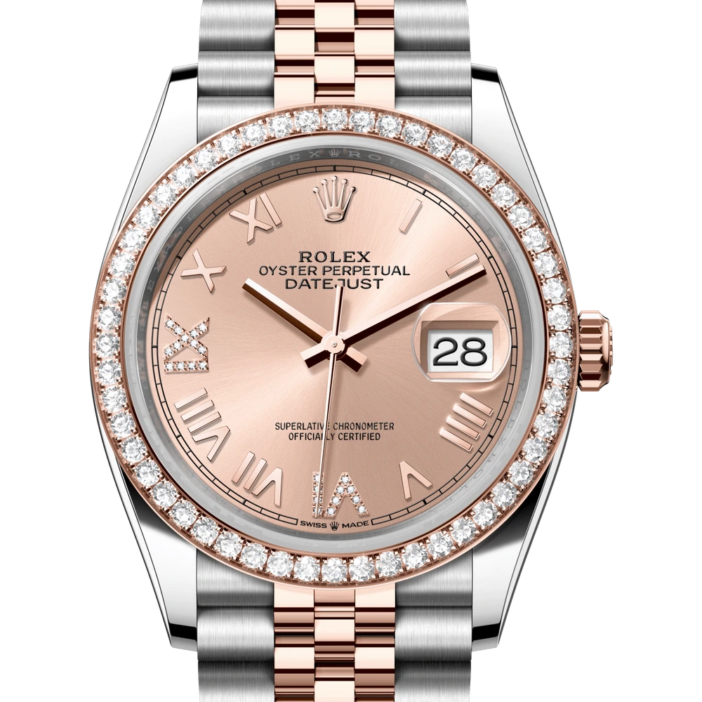Rolex Datejust 36 Oyster, 36 mm, Oystersteel, Everose gold and diamonds Reference 126281RBR
