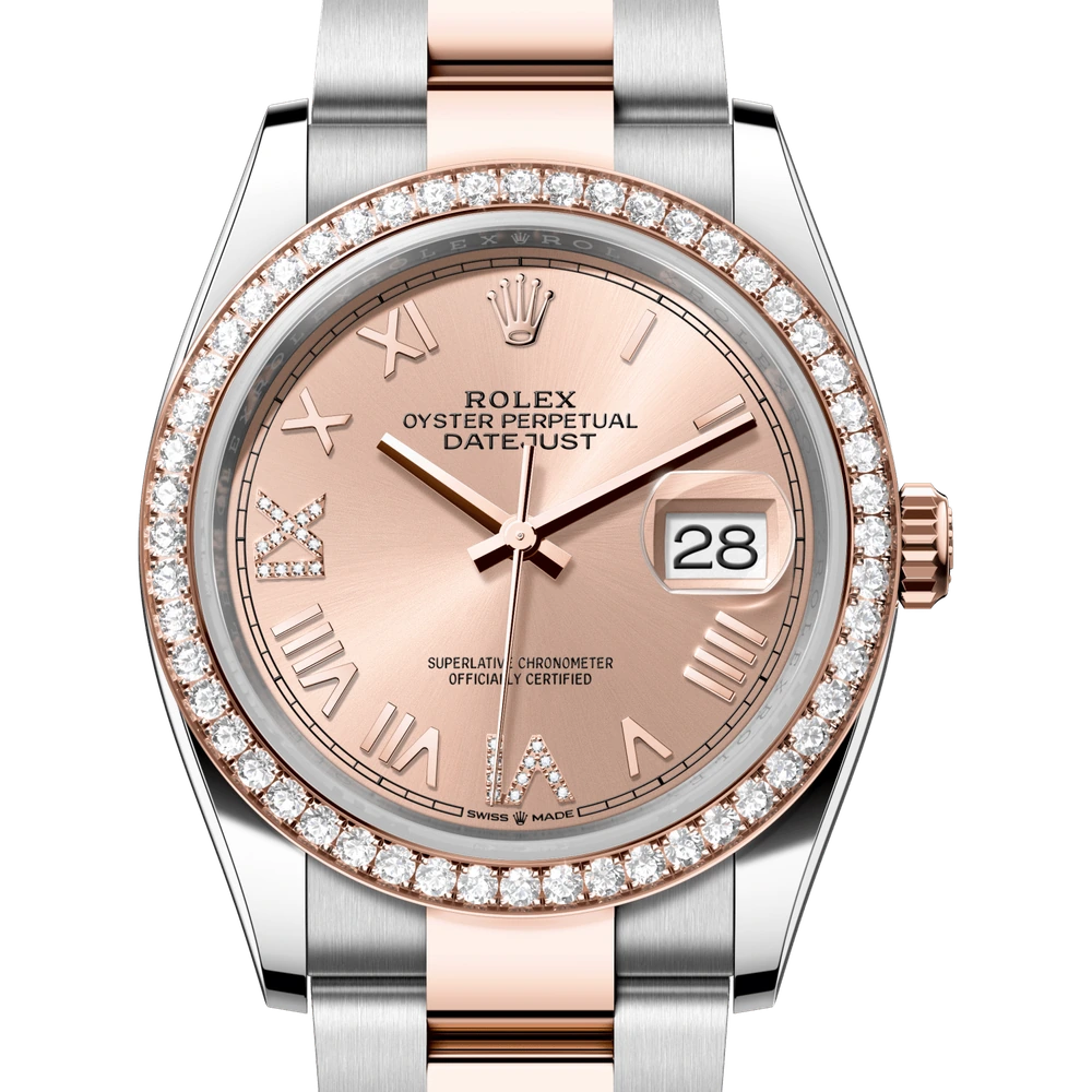Rolex Datejust 36 Oyster, 36 mm, Oystersteel, Everose gold and diamonds Reference 126281RBR