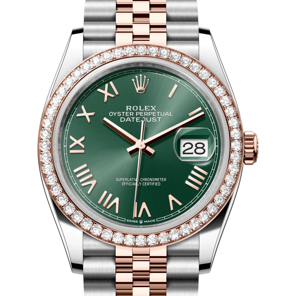 Rolex Datejust 36 Oyster, 36 mm, Oystersteel, Everose gold and diamonds Reference 126281RBR