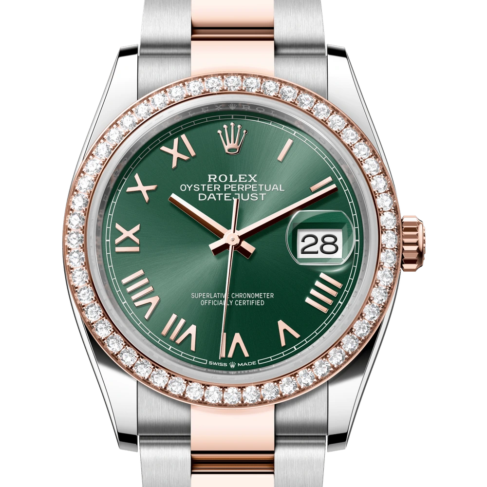 Rolex Datejust 36 Oyster, 36 mm, Oystersteel, Everose gold and diamonds Reference 126281RBR