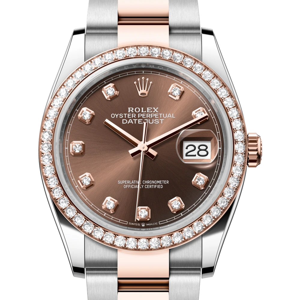 Rolex Datejust 36 Oyster, 36 mm, Oystersteel, Everose gold and diamonds Reference 126281RBR