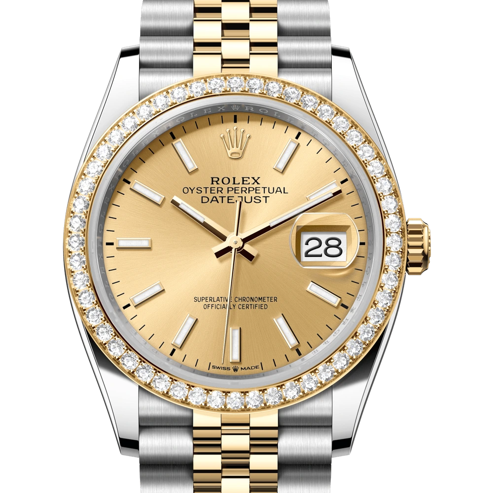 Rolex Datejust 36 Oyster, 36 mm, Oystersteel, yellow gold and diamonds Reference 126283RBR