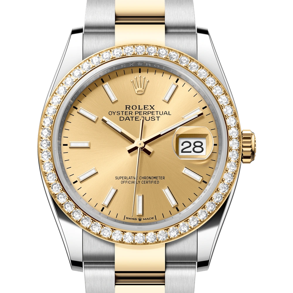 Rolex Datejust 36 Oyster, 36 mm, Oystersteel, yellow gold and diamonds Reference 126283RBR