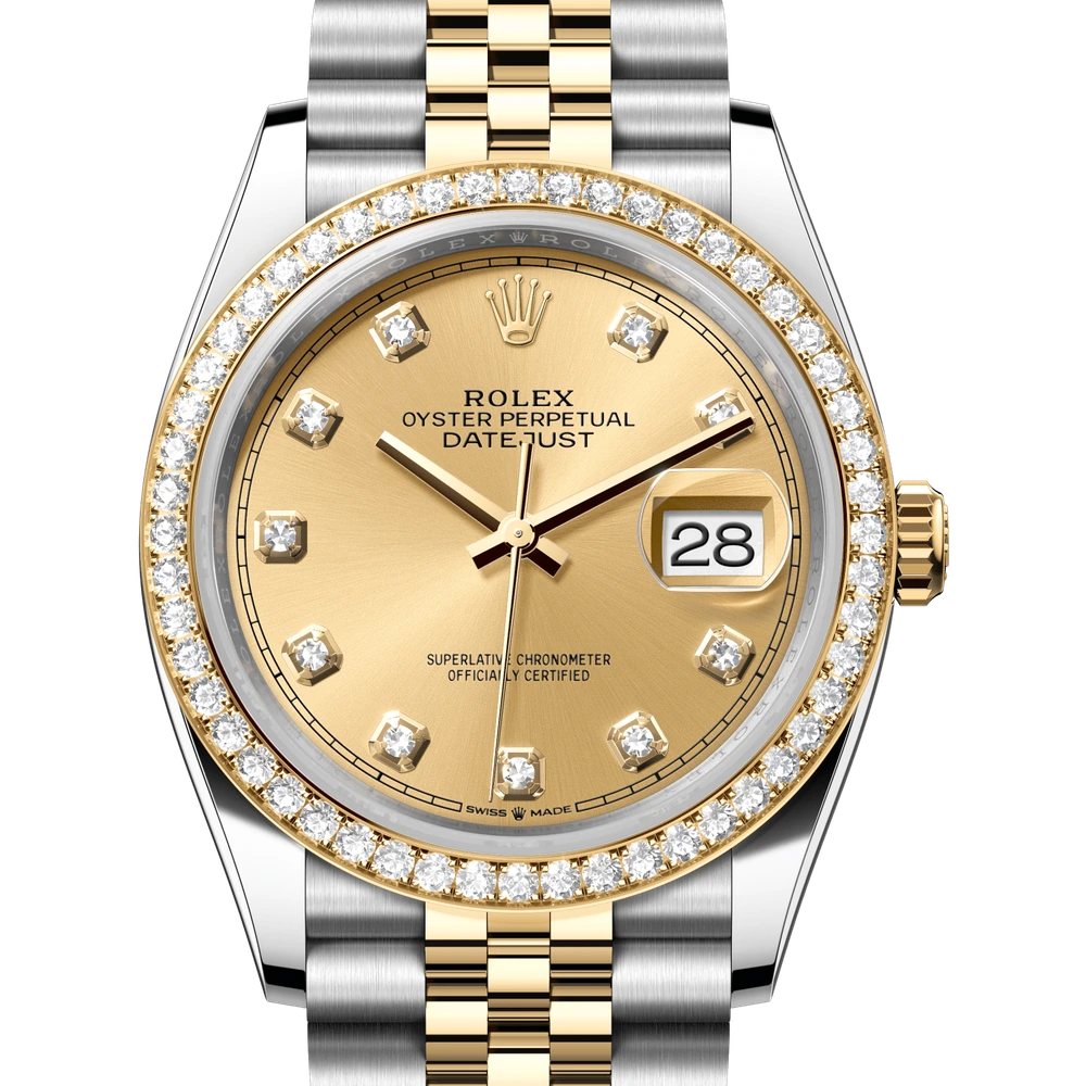 Rolex Datejust 36 Oyster, 36 mm, Oystersteel, yellow gold and diamonds Reference 126283RBR