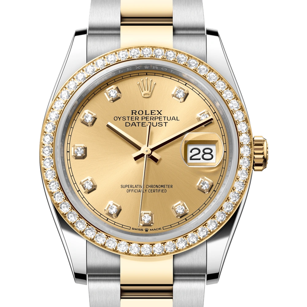 Rolex Datejust 36 Oyster, 36 mm, Oystersteel, yellow gold and diamonds Reference 126283RBR