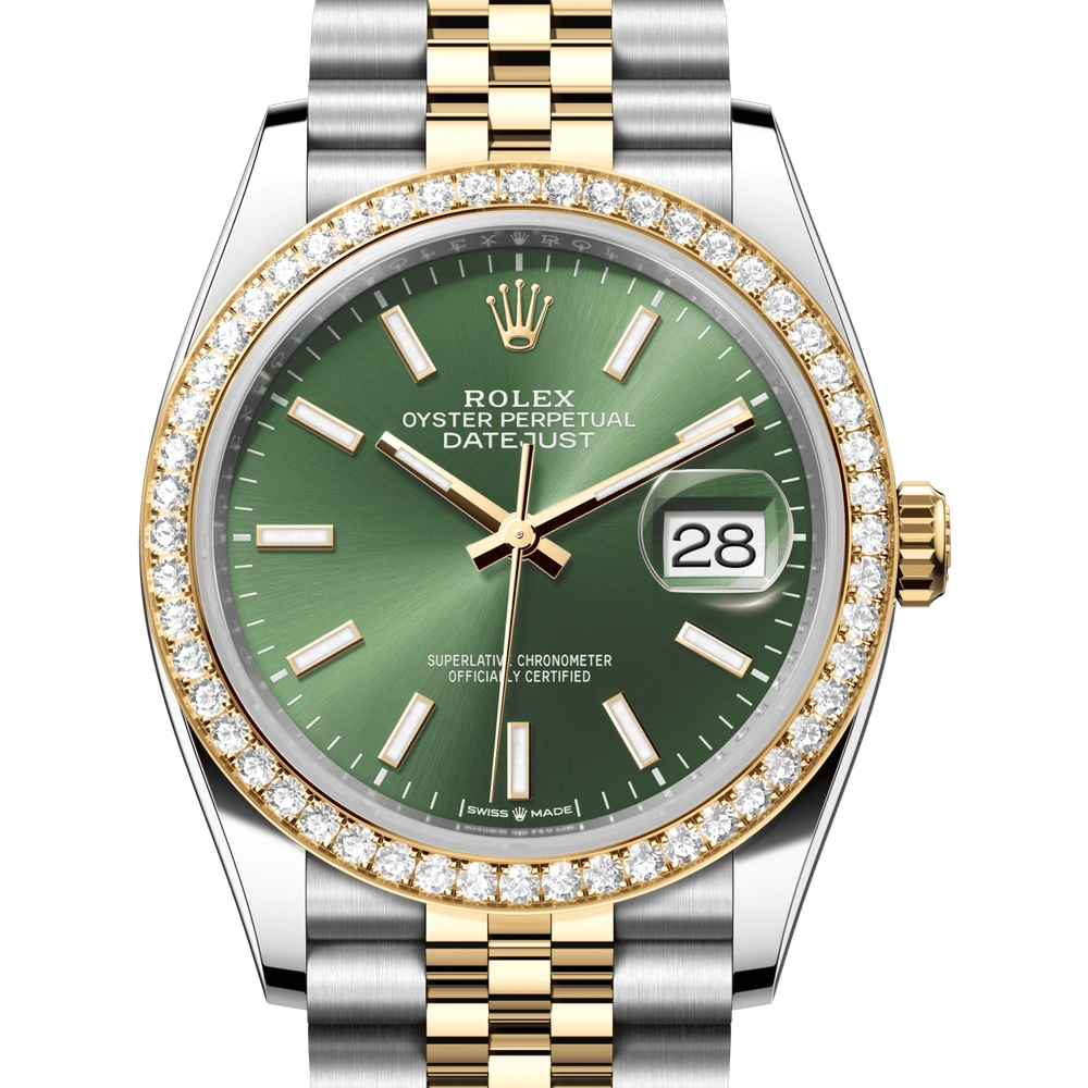 Rolex Datejust 36 Oyster, 36 mm, Oystersteel, yellow gold and diamonds Reference 126283RBR