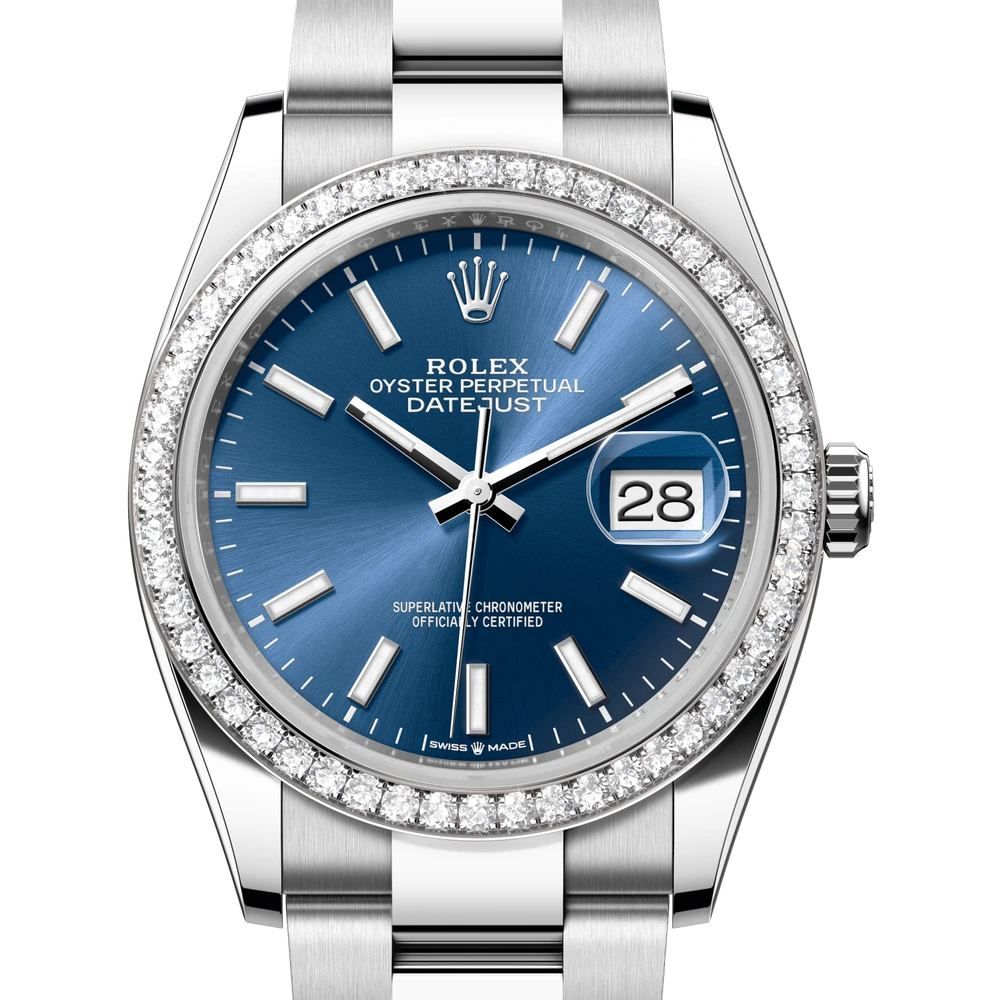 Rolex Datejust 36 Oyster, 36 mm, Oystersteel, white gold and diamonds Reference 126284RBR