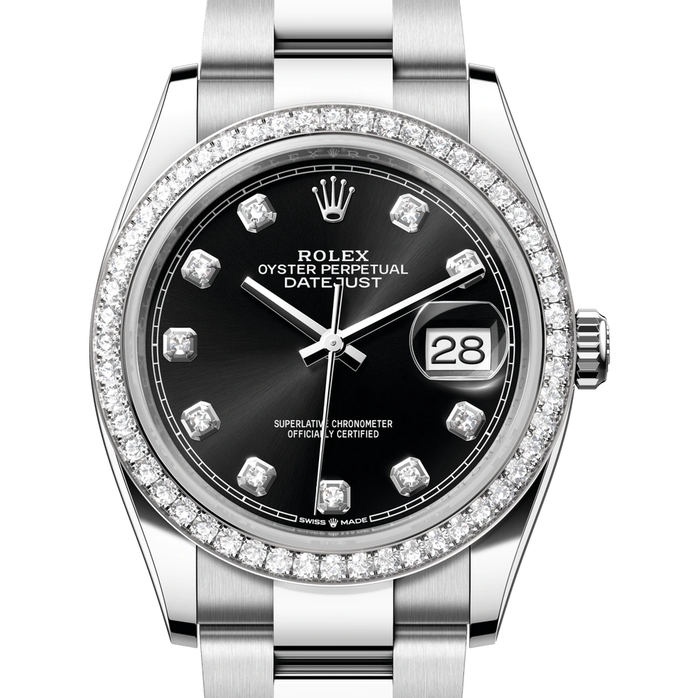Rolex Datejust 36 Oyster, 36 mm, Oystersteel, white gold and diamonds Reference 126284RBR