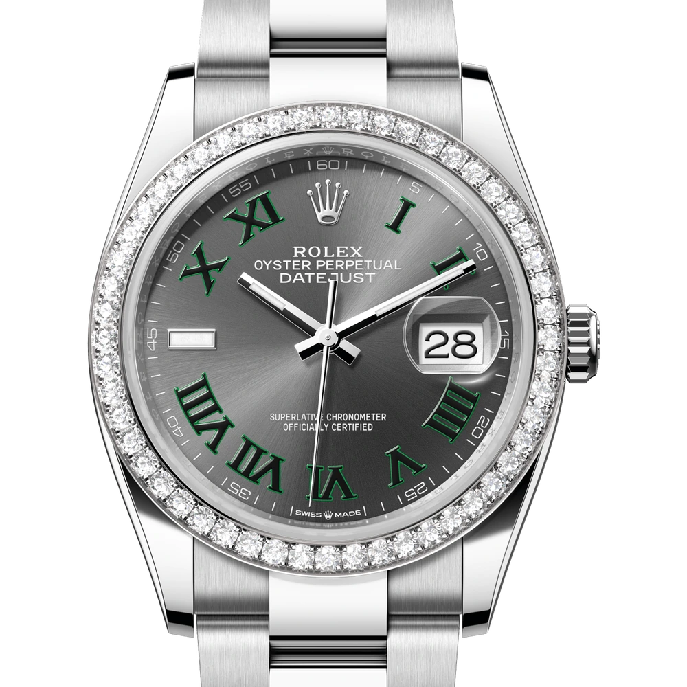 Rolex Datejust 36 Oyster, 36 mm, Oystersteel, white gold and diamonds Reference 126284RBR