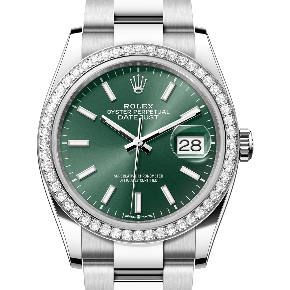 Rolex Datejust 36 Oyster, 36 mm, Oystersteel, white gold and diamonds Reference 126284RBR