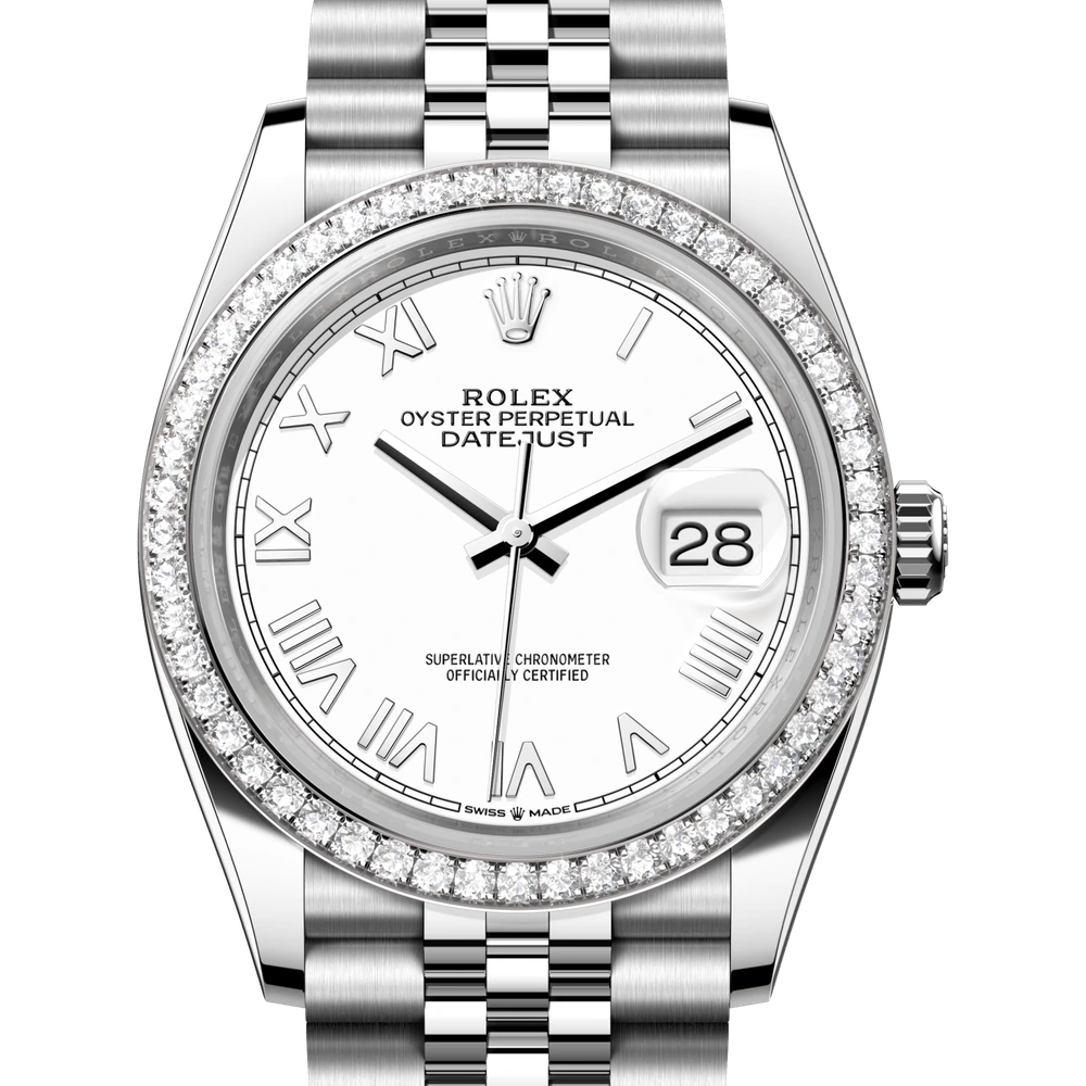 Rolex Datejust 36 Oyster, 36 mm, Oystersteel, white gold and diamonds Reference 126284RBR