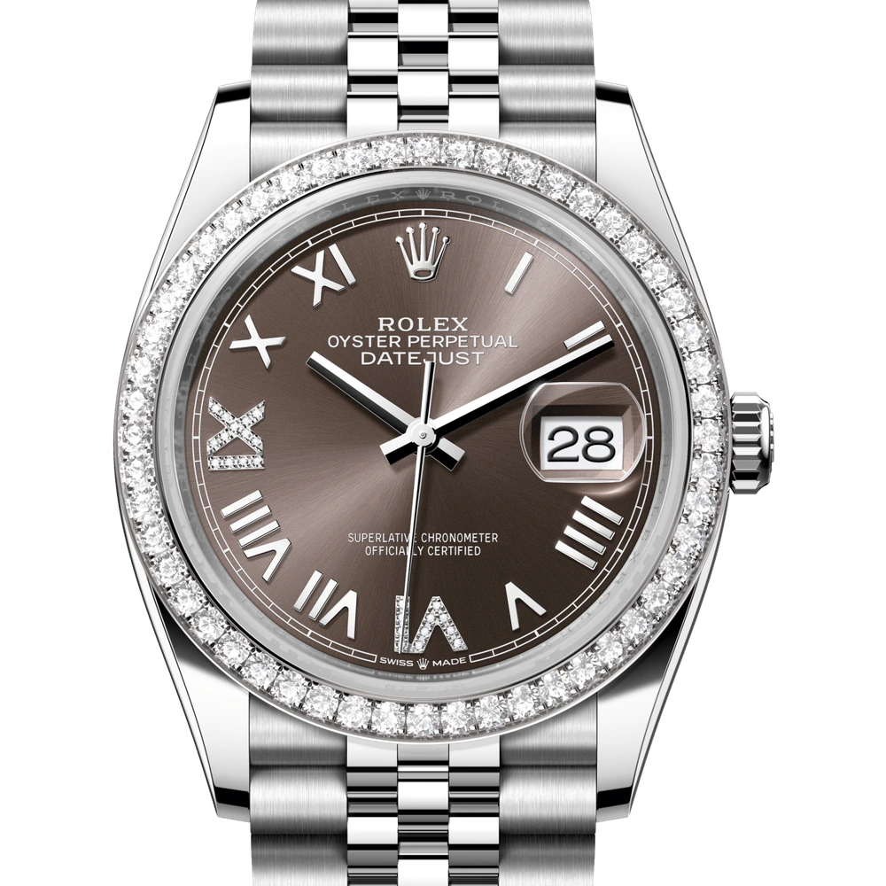 Rolex Datejust 36 Oyster, 36 mm, Oystersteel, white gold and diamonds Reference 126284RBR