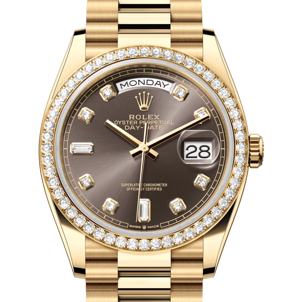 Rolex Day-Date 36 Oyster, 36 mm, yellow gold and diamonds Reference 128348RBR