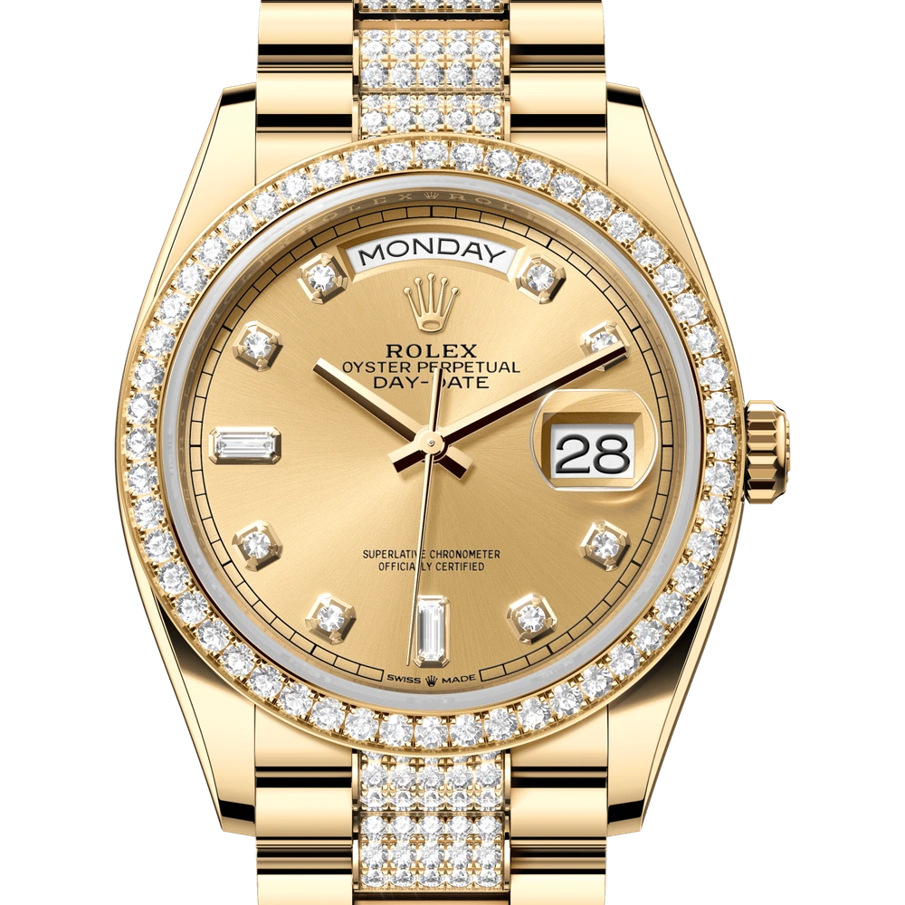 Rolex Day-Date 36 Oyster, 36 mm, yellow gold and diamonds Reference 128348RBR
