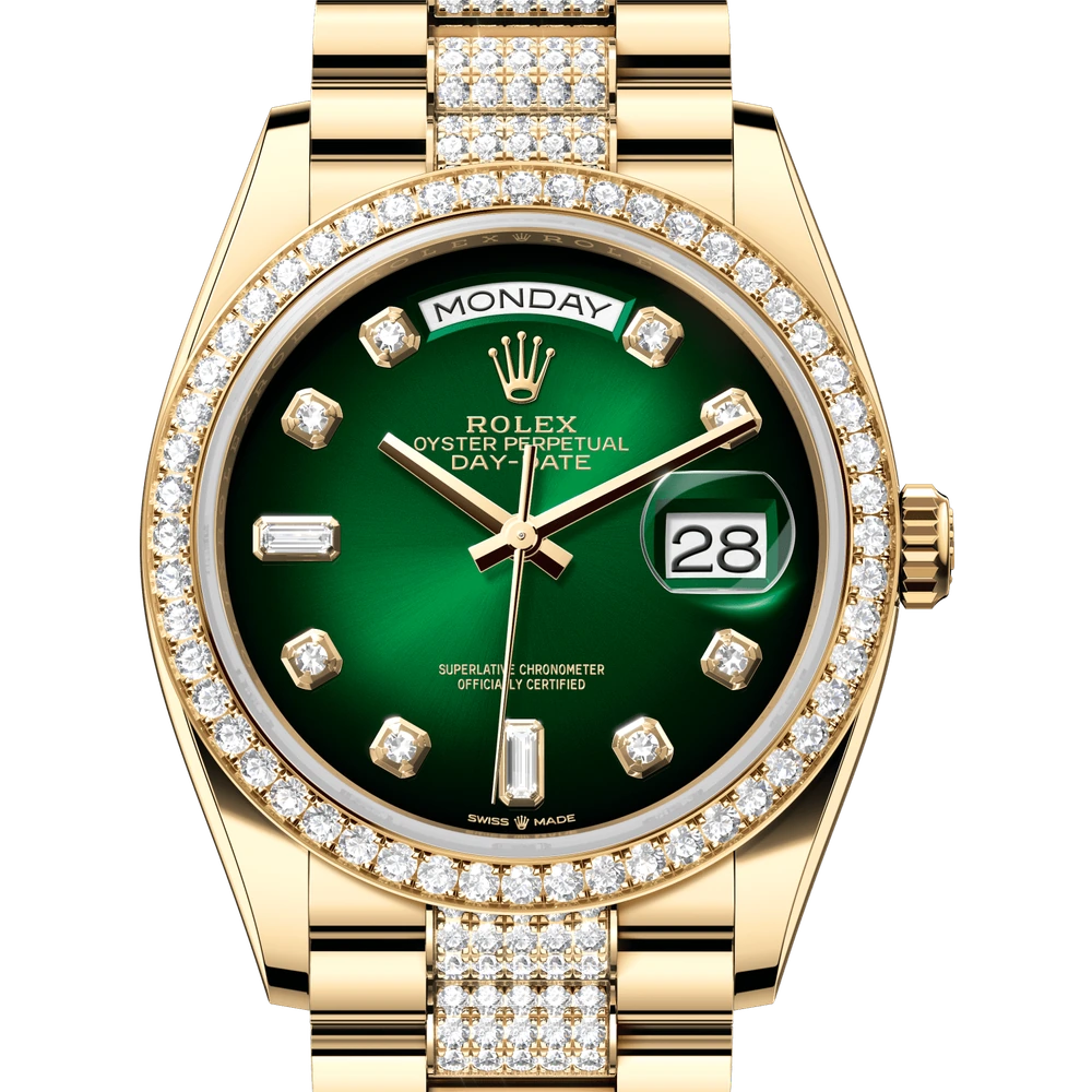 Rolex Day-Date 36 Oyster, 36 mm, yellow gold and diamonds Reference 128348RBR