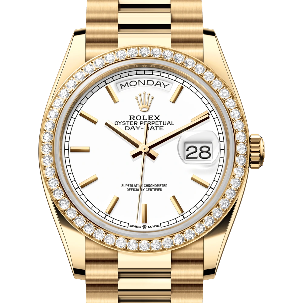 Rolex Day-Date 36 Oyster, 36 mm, yellow gold and diamonds Reference 128348RBR