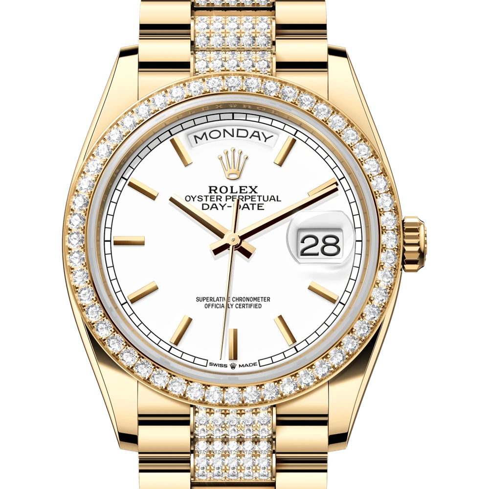 Rolex Day-Date 36 Oyster, 36 mm, yellow gold and diamonds Reference 128348RBR