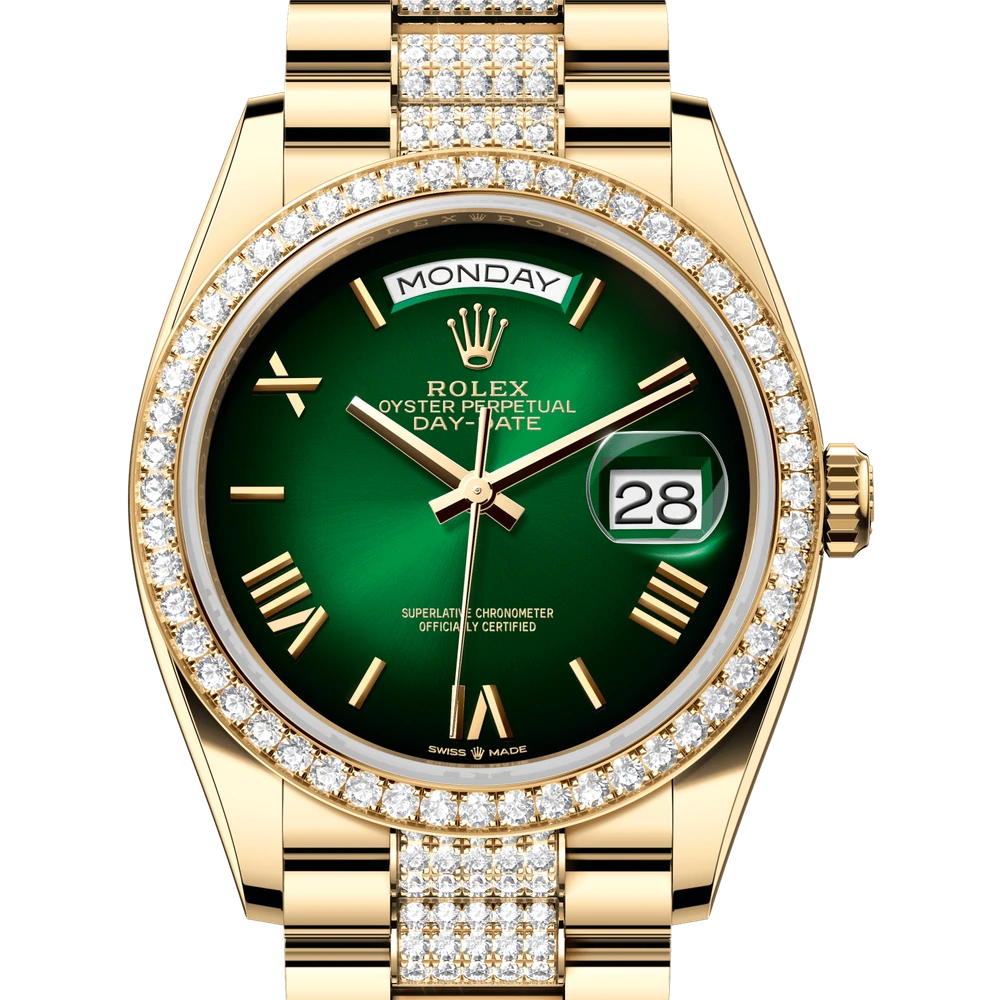 Rolex Day-Date 36 Oyster, 36 mm, yellow gold and diamonds Reference 128348RBR