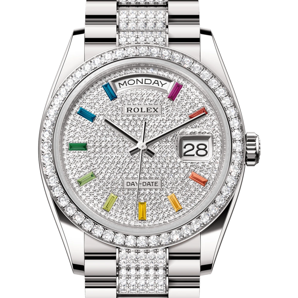 Rolex Day-Date 36 Oyster, 36 mm, white gold and diamonds Reference 128349RBR