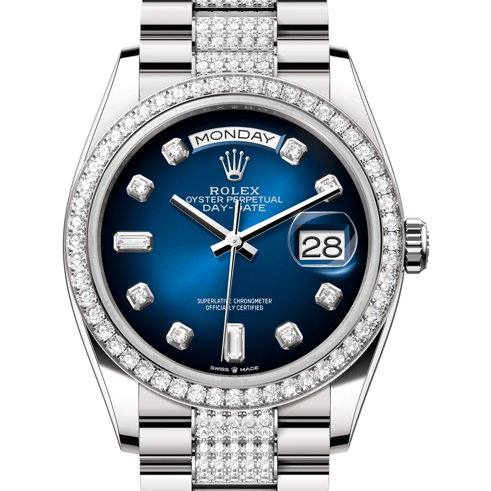Rolex Day-Date 36 Oyster, 36 mm, white gold and diamonds Reference 128349RBR