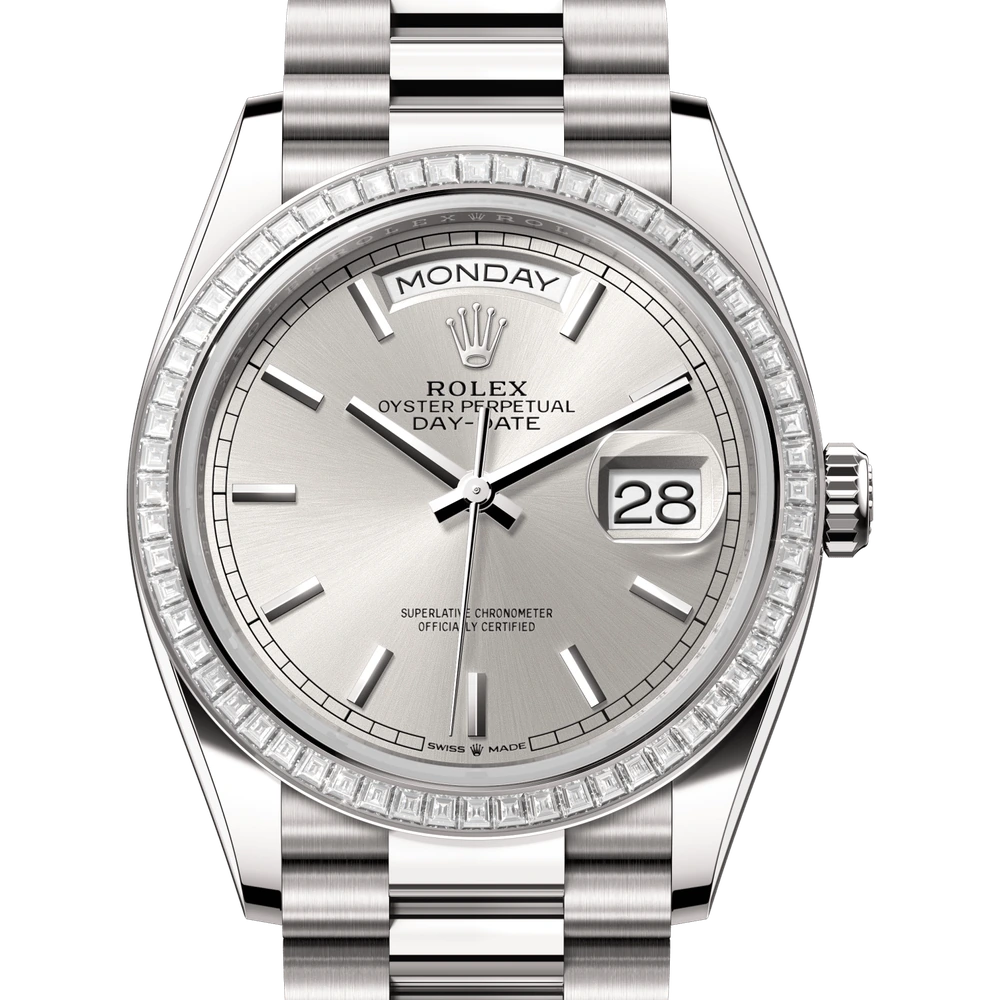 Rolex Day-Date 36 Oyster, 36 mm, white gold and diamonds Reference 128399TBR