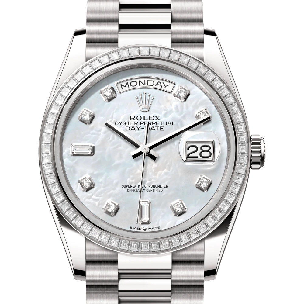 Rolex Day-Date 36 Oyster, 36 mm, white gold and diamonds Reference 128399TBR