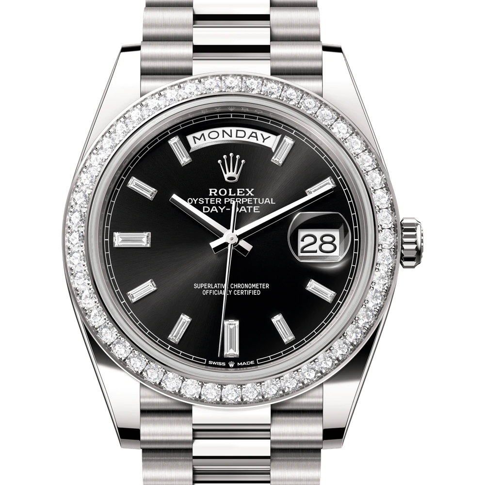 Rolex Day-Date 40 Oyster, 40 mm, white gold and diamonds Reference 228349RBR
