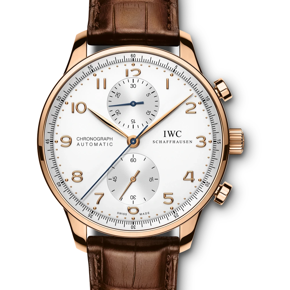 IWC Portugieser Chronograph, 18 ct 5N gold, silver dial