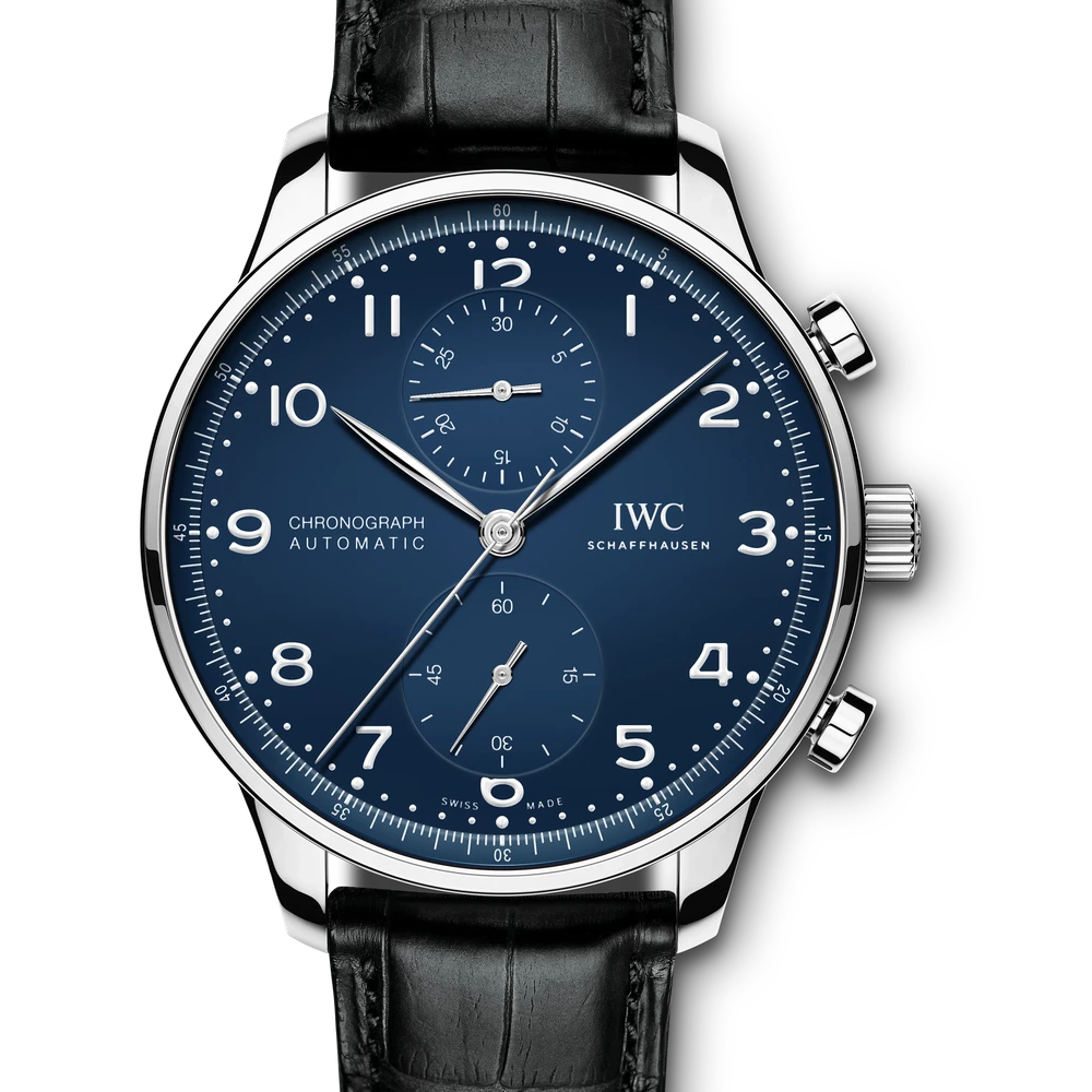 IWC Portugieser Chronograph Edition "150 Years", Stainless steel, blue dial