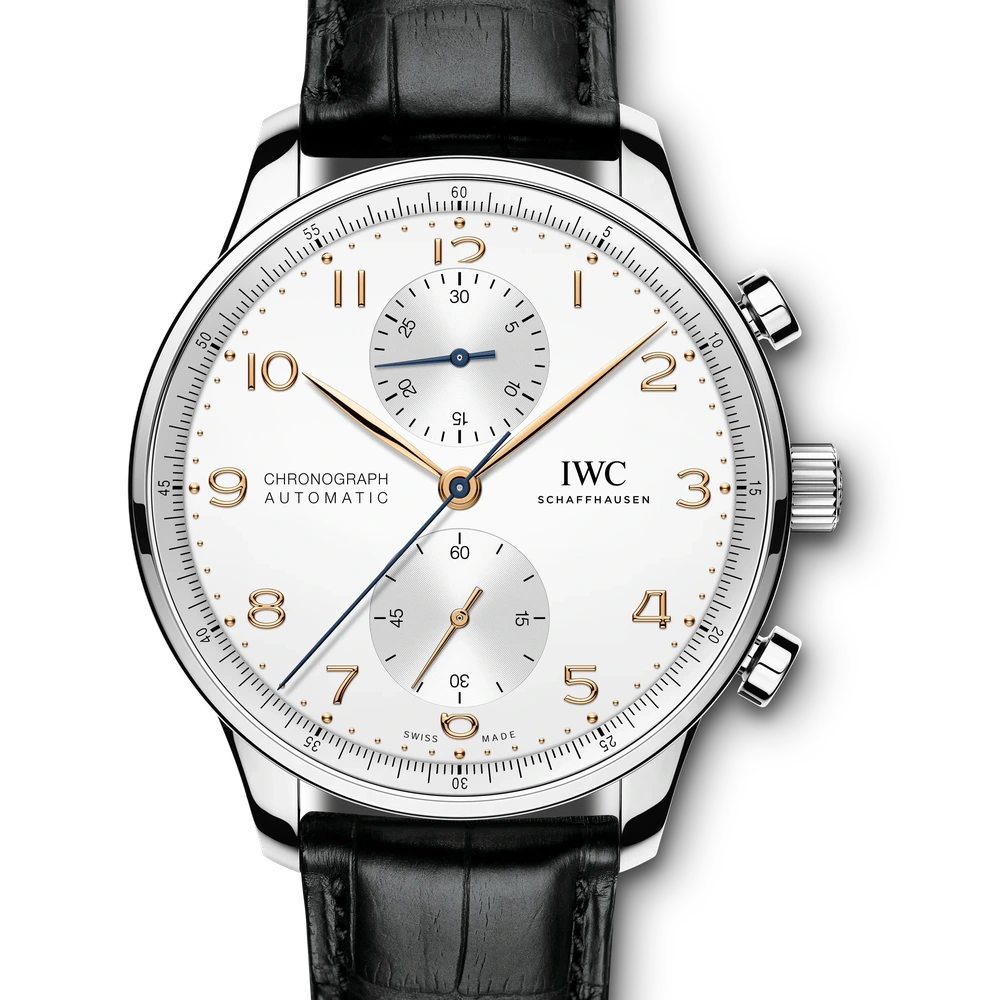 IWC Portugieser Chronograph, Stainless steel, silver plated dial
