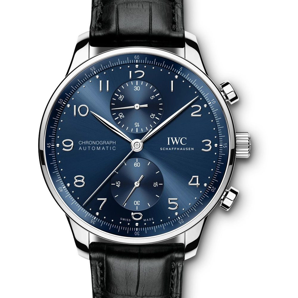 IWC Portugieser Chronograph, Stainless steel, blue dial
