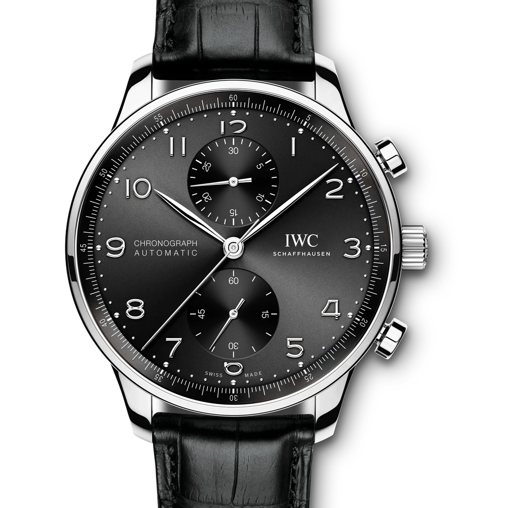 IWC Portugieser Chronograph, Stainless steel, black dial