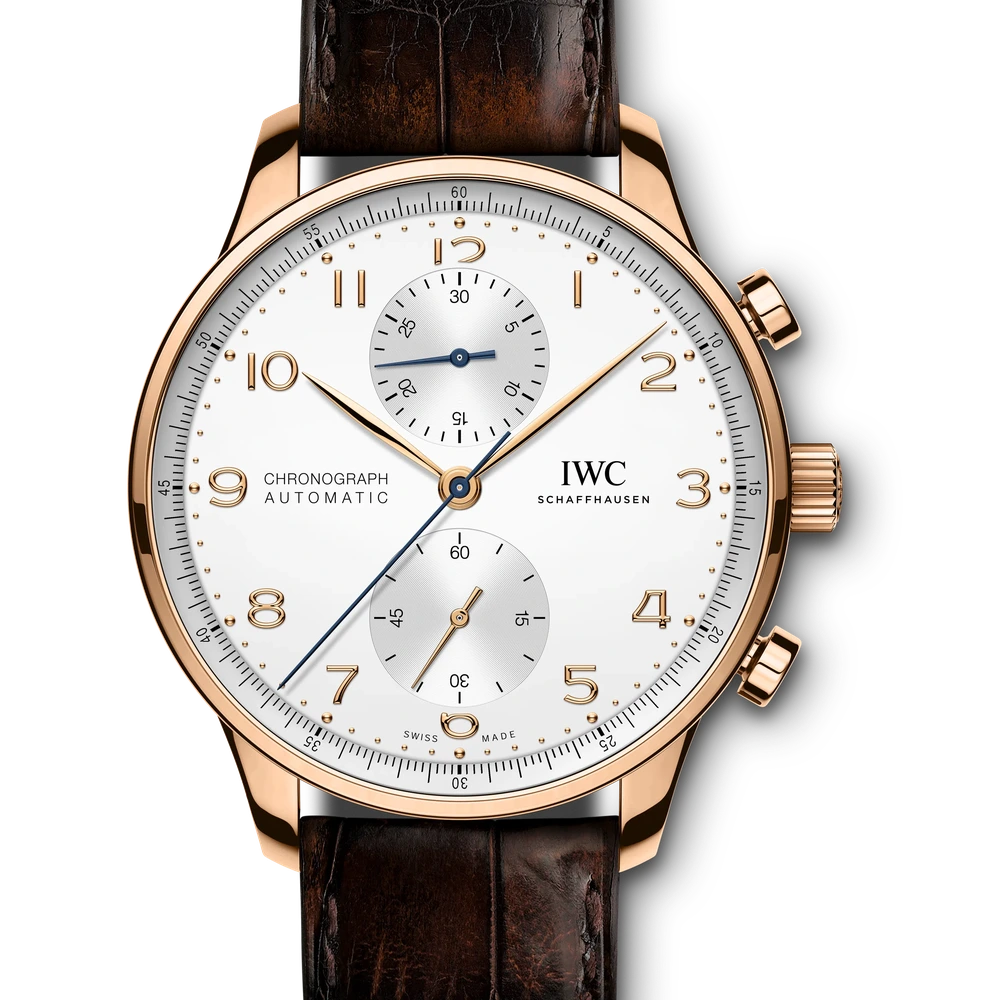 IWC Portugieser Chronograph, 18 ct 5N gold, silver plated dial