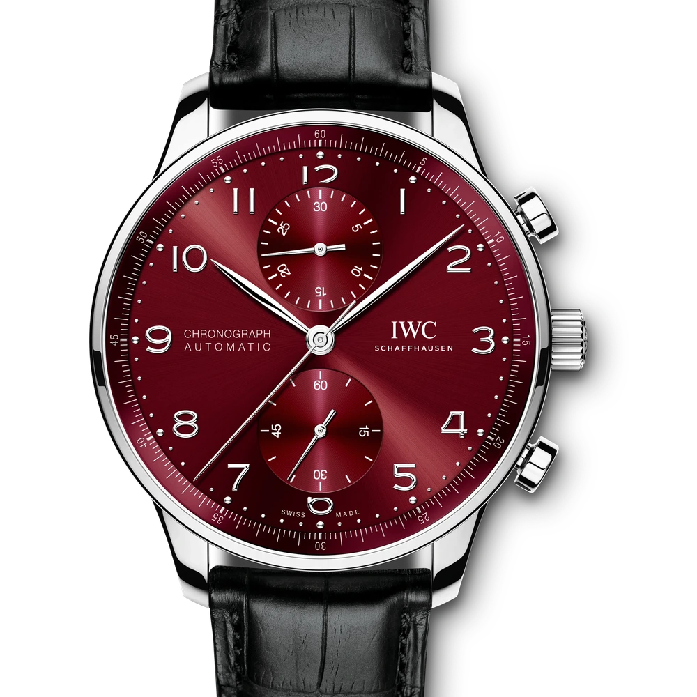 IWC Portugieser Chronograph, Stainless steel, red dial