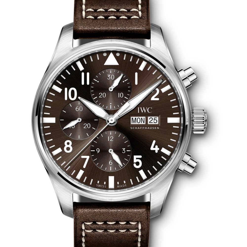 IWC Pilot's Watch Chronograph Edition "Antoine de Saint Exupéry", Stainless steel, brown dial