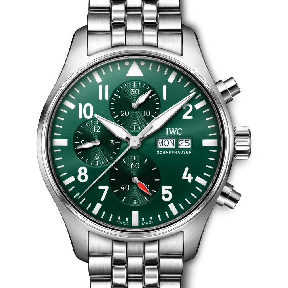 IWC Pilot's Watch Chronograph, Stainless steel, green dial