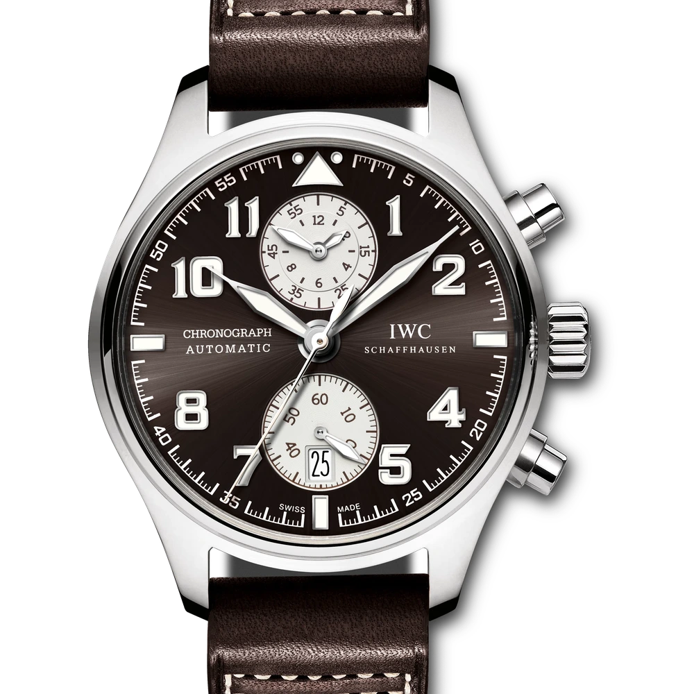 IWC Pilot's Watch Chronograph Edition "Antoine de Saint Exupéry", Stainless steel, brown dial
