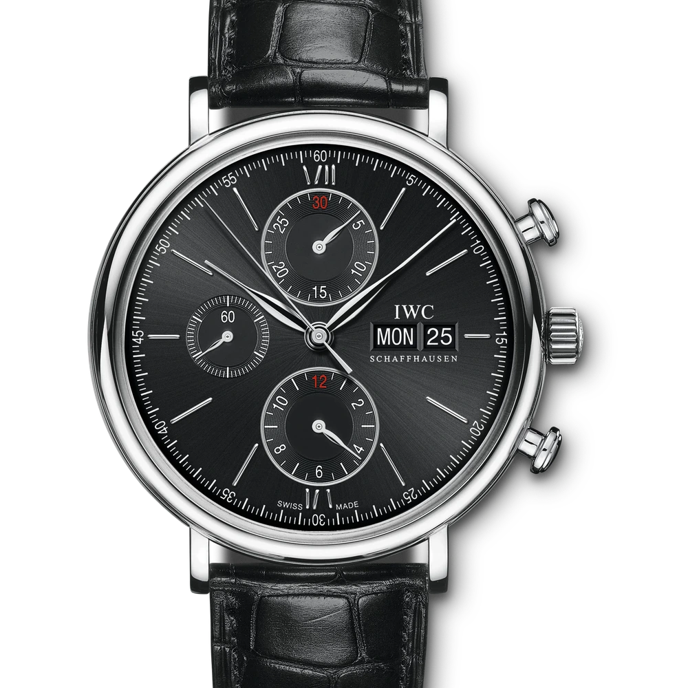 IWC Portofino Chronograph, Stainless steel, black dial