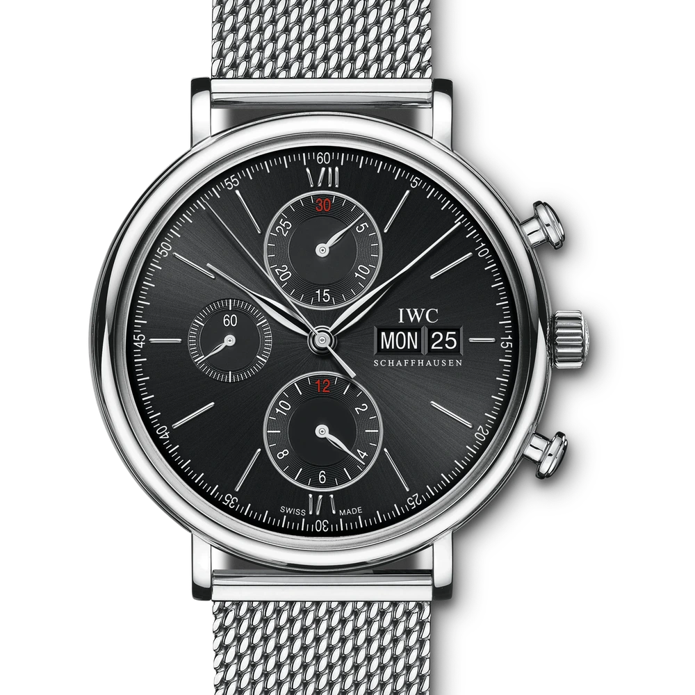 IWC Portofino Chronograph, Stainless steel, black dial