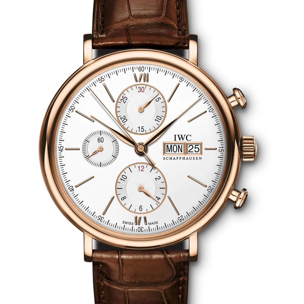 IWC Portofino Chronograph, 18 ct 5N gold, silver plated dial