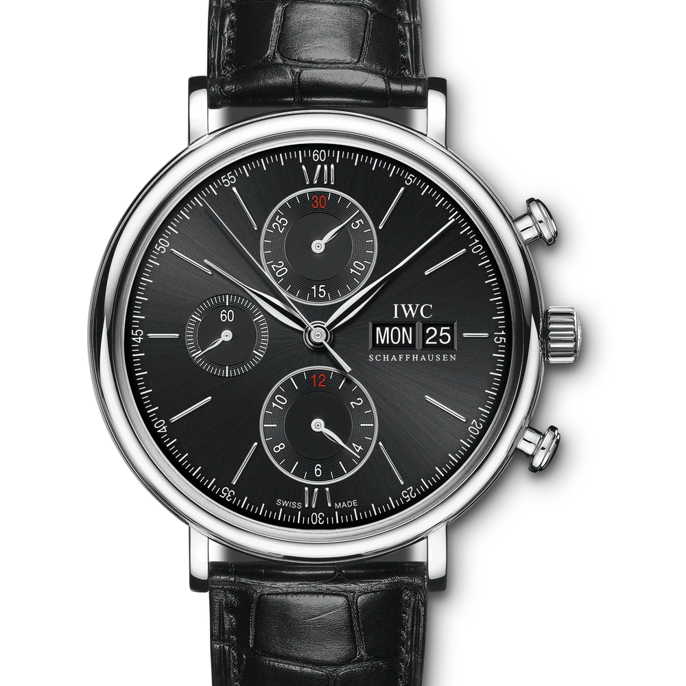 IWC Portofino Chronograph, Stainless steel, black dial
