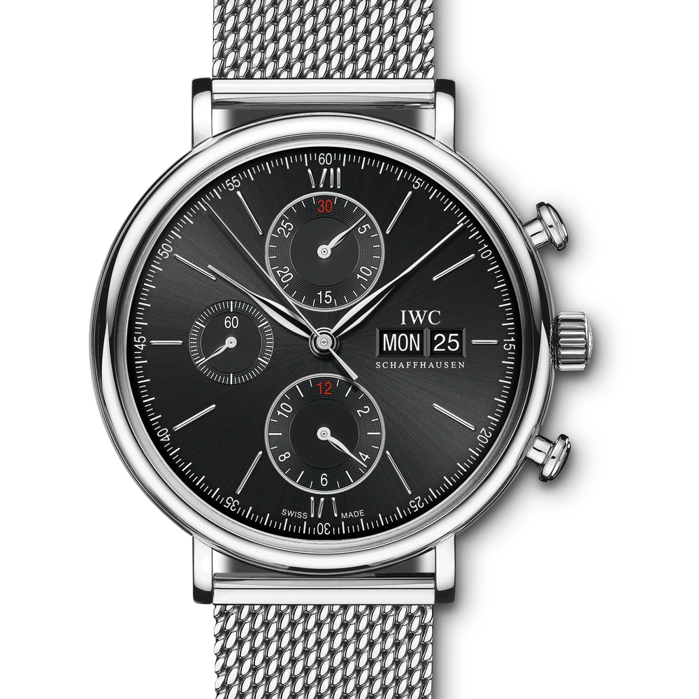 IWC Portofino Chronograph, Stainless steel, black dial