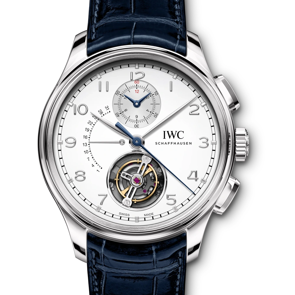 IWC Portugieser Tourbillon Rétrograde Chronograph, Platinum, silver plated dial