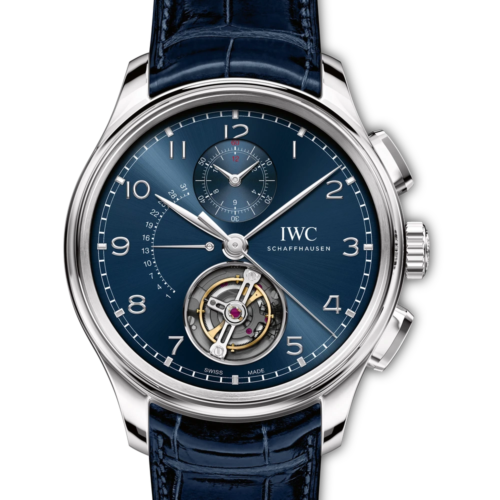 IWC Portugieser Tourbillon Rétrograde Chronograph, Platinum, blue dial