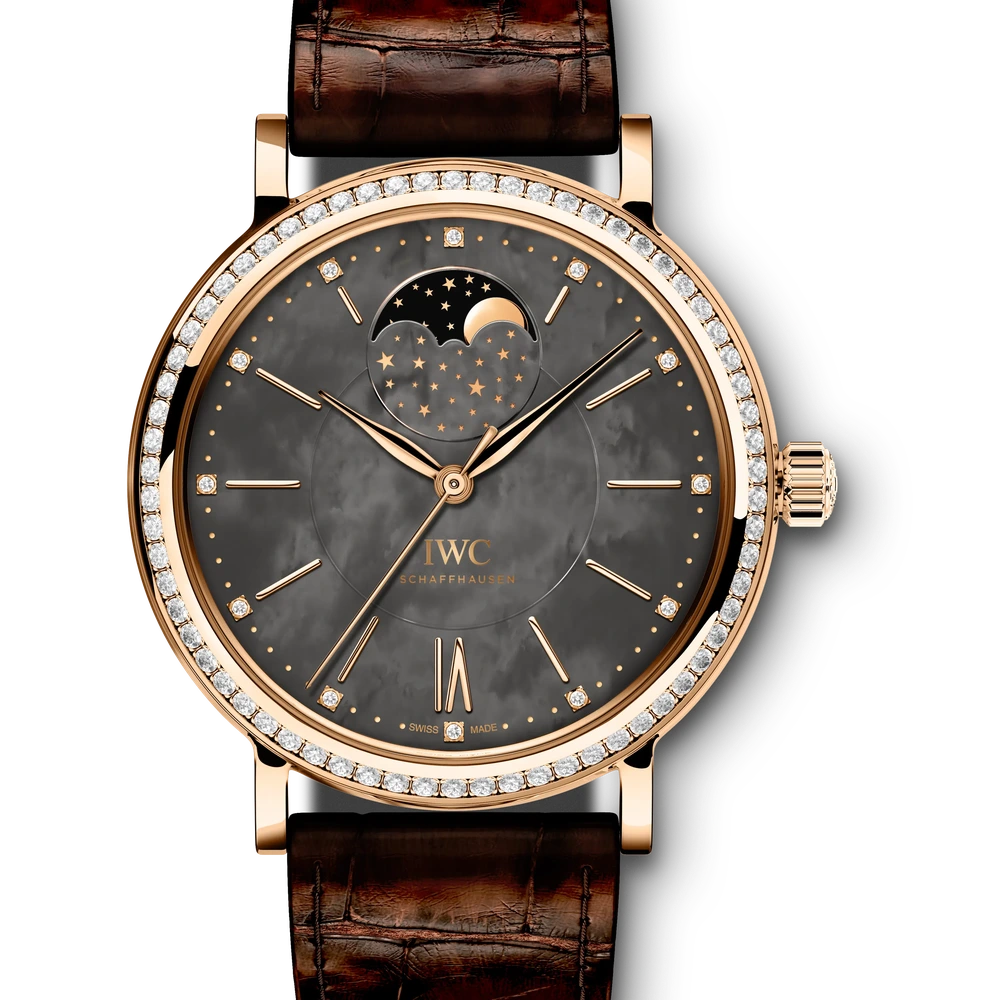 IWC Portofino Automatic Moon Phase 37, 18 ct 5N gold, brown dial