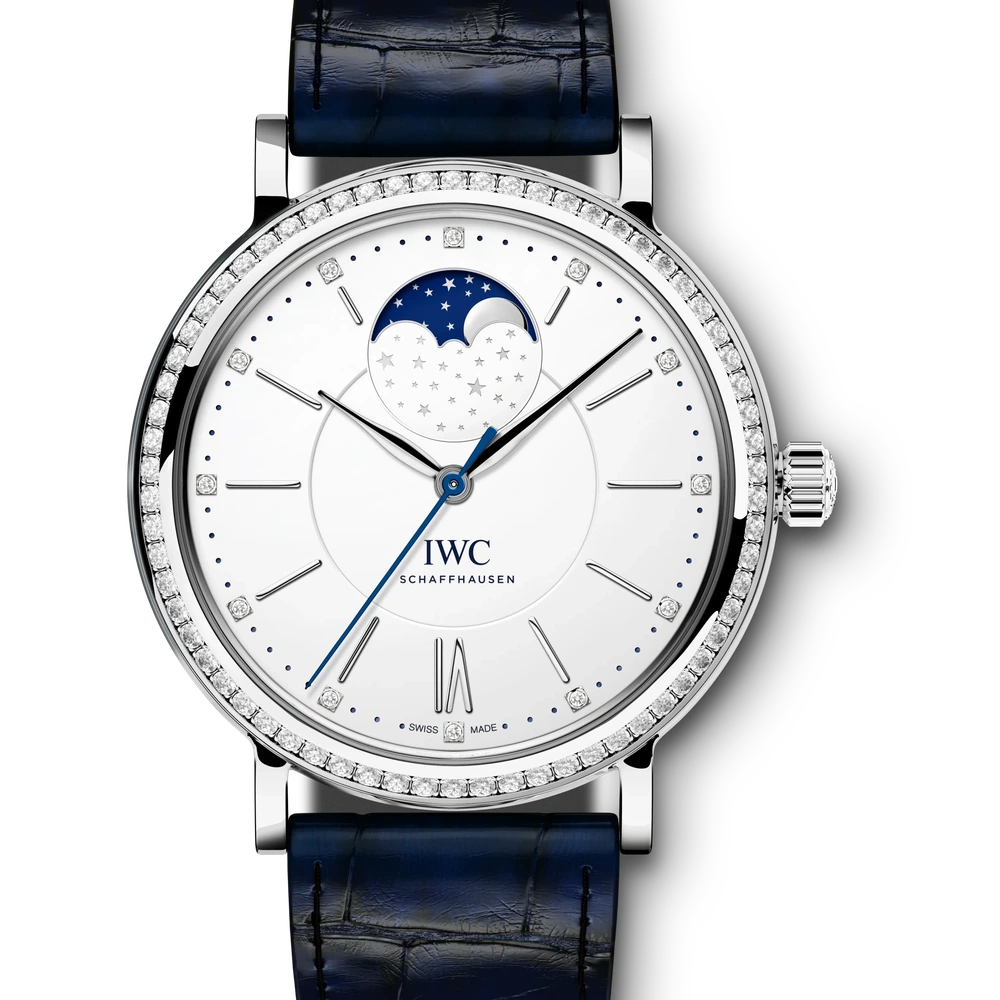 IWC Portofino Automatic Moon Phase 37, Stainless steel, silver plated dial