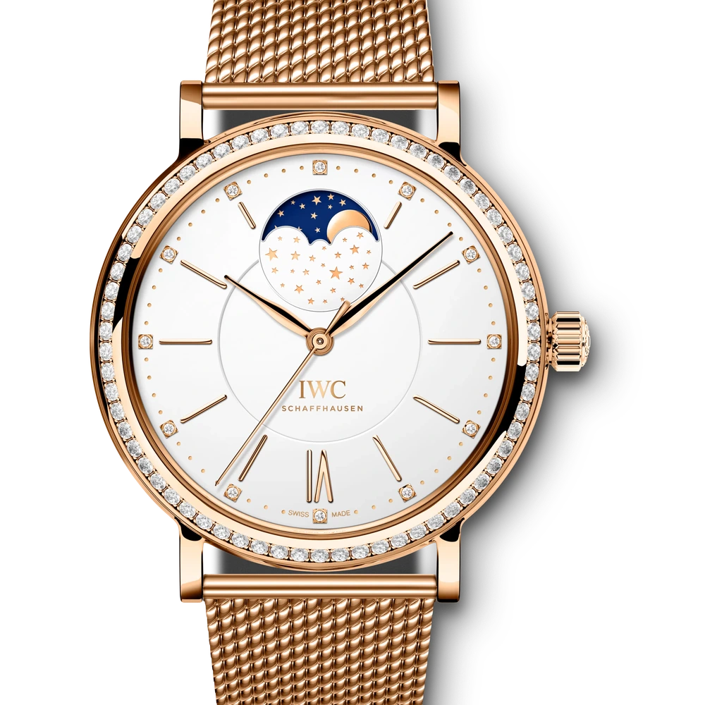 IWC Portofino Automatic Moon Phase 37, 18 ct 5N gold, silver plated dial